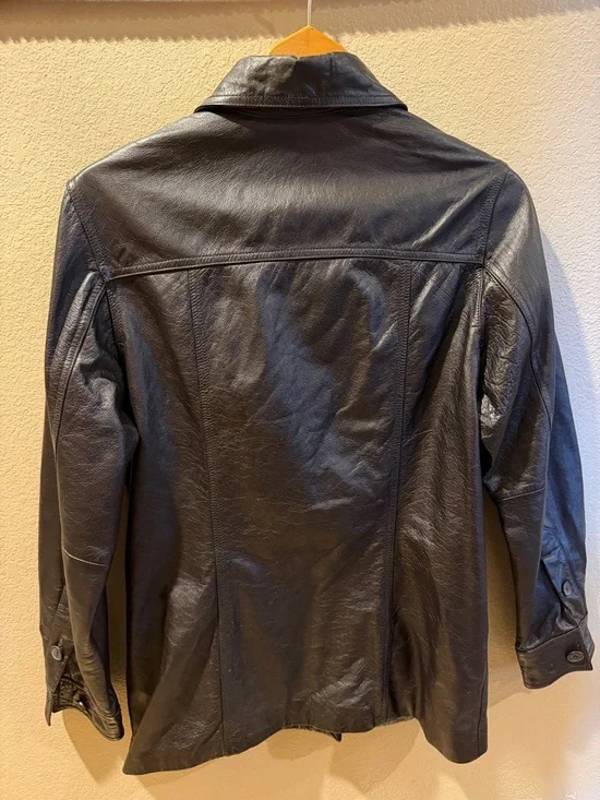 Classic Black Leather Button-Front Jacket - Picture 2 of 7